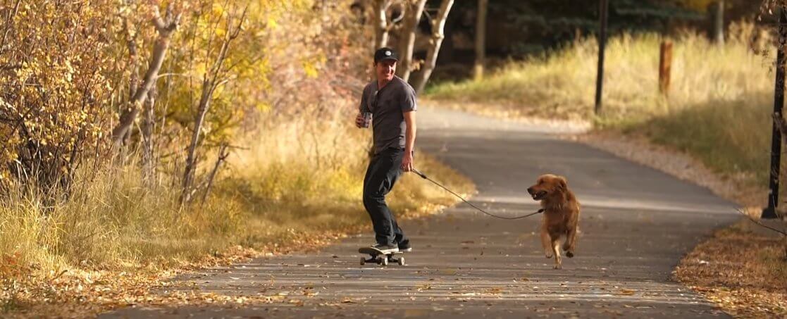 Andrew Muse & Kicker skating away into the Fall foliage | Atlas Pet Company