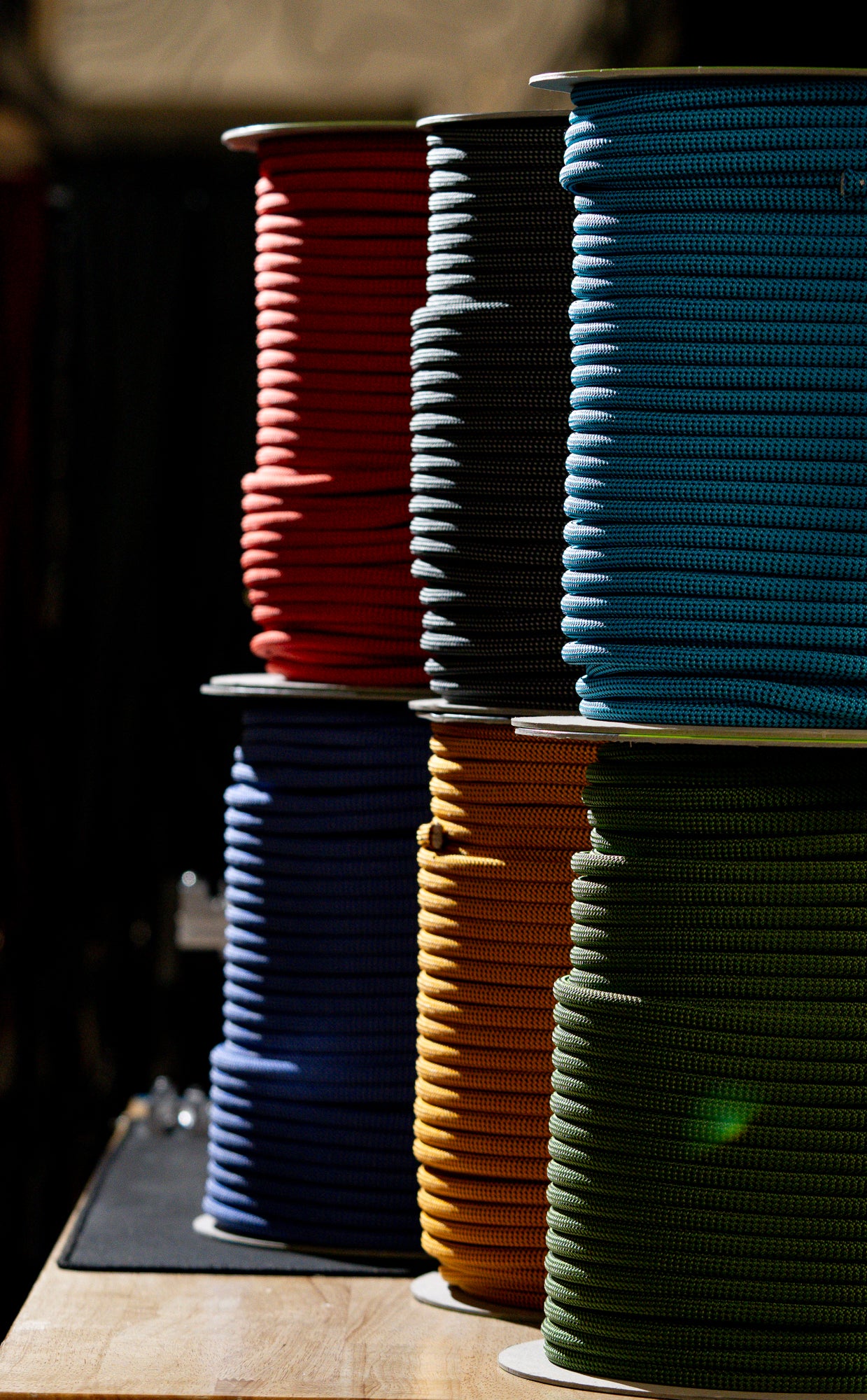 atlas pet company signature rope shown in spools in their golden colorado warehouse